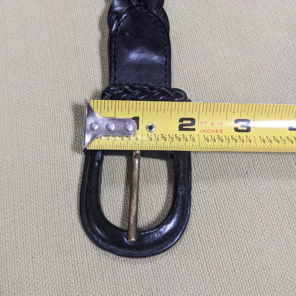 Black Woven Leather Sz 32 1" Braided Belt 2" Leather Buckle Western 38" Long - Picture 6 of 8